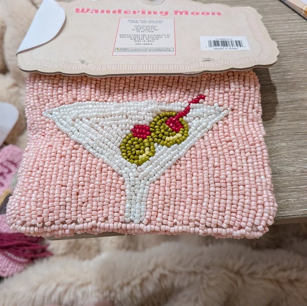 Olive Beaded Pouch With Martini Back - Picture 3 of 5